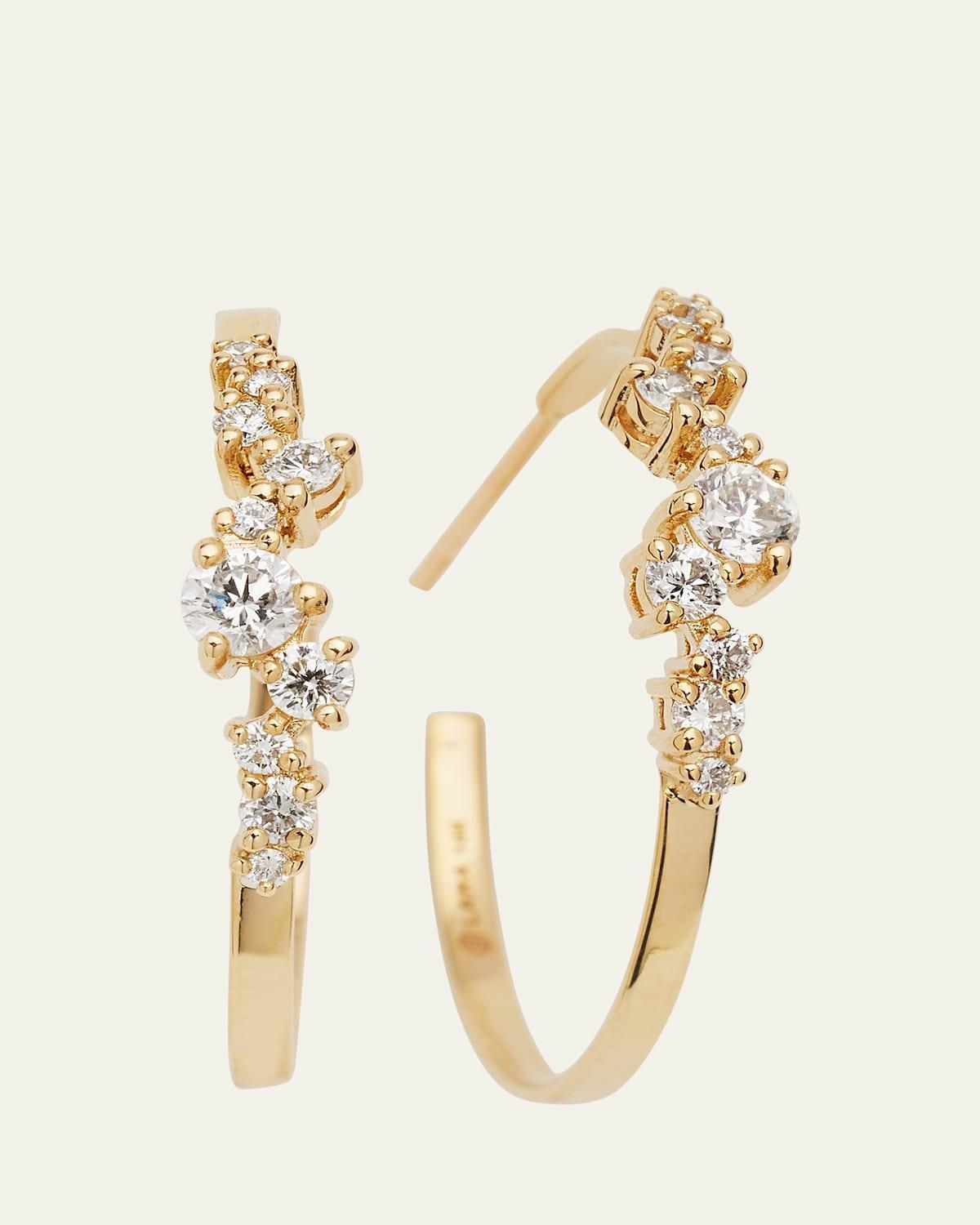 Womens 14K Gold & Diamond Cluster Hoops Product Image