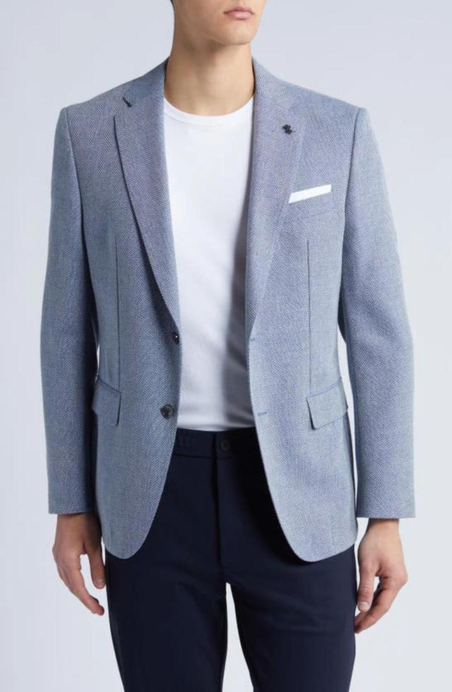 Boss Hutson Herringbone Cotton & Wool Sport Coat In Open Blue Product Image