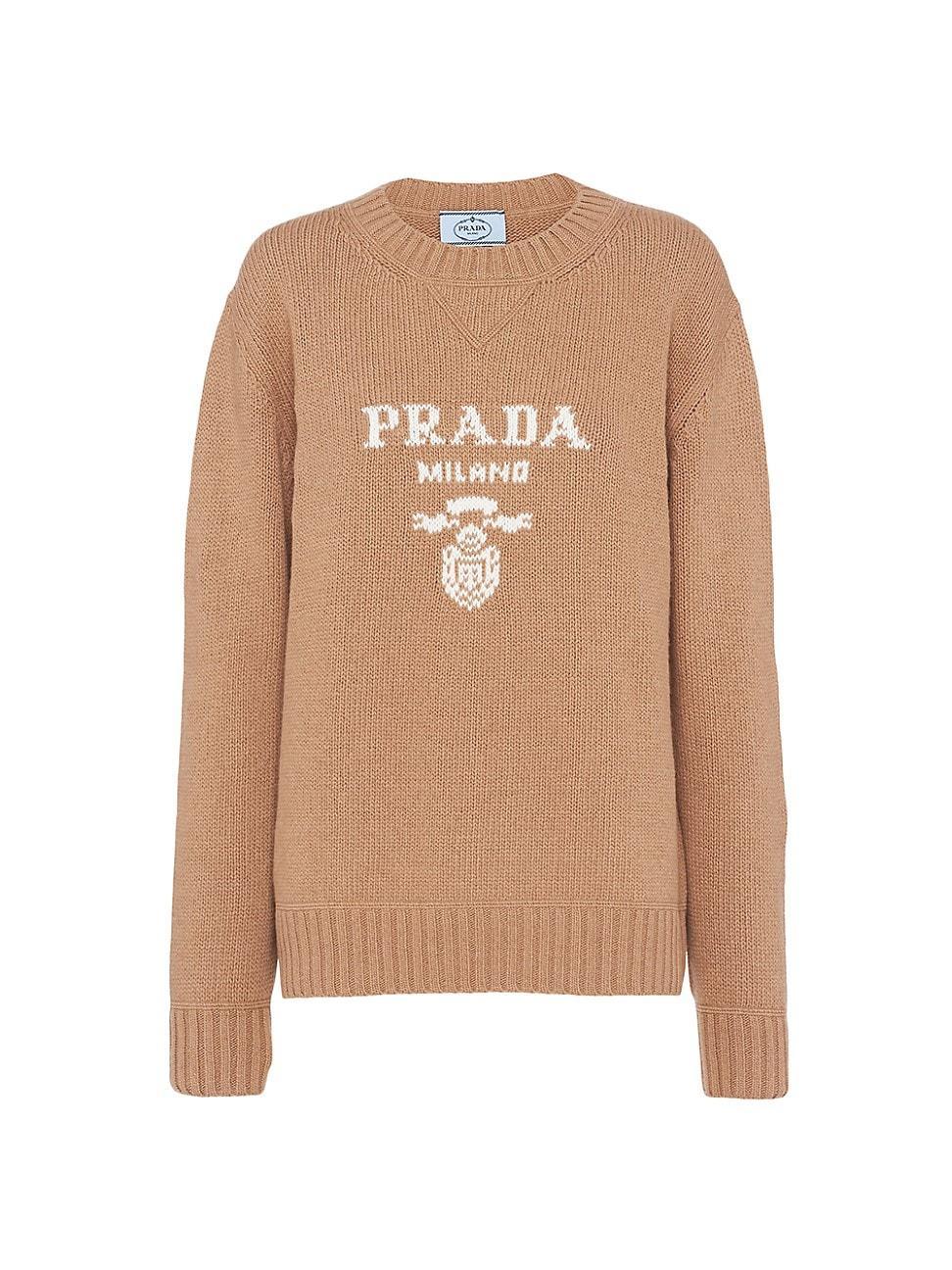 Womens Cashmere and Wool Prada Logo Crew-Neck Sweater Product Image