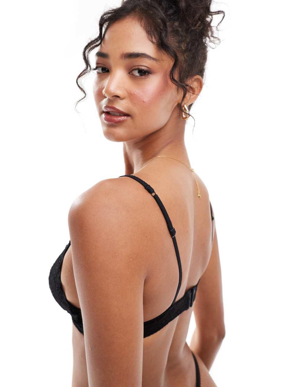 Cotton On eyelet triangle padded bralette in black - part of a set Product Image