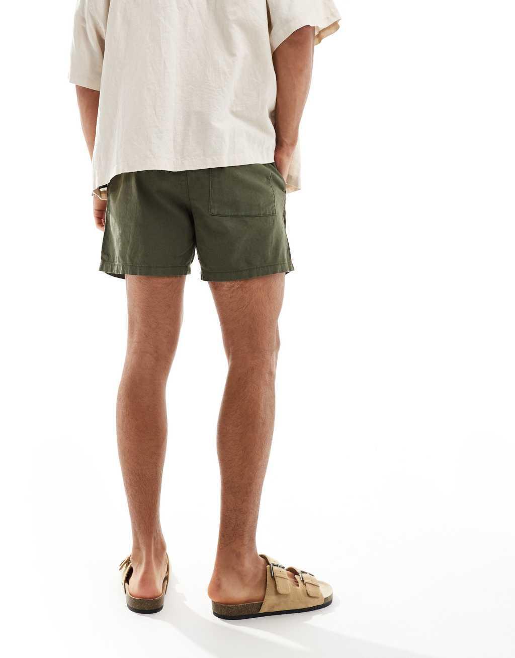 ASOS DESIGN slim linen mix shorts in stone/khaki 2 pack Product Image