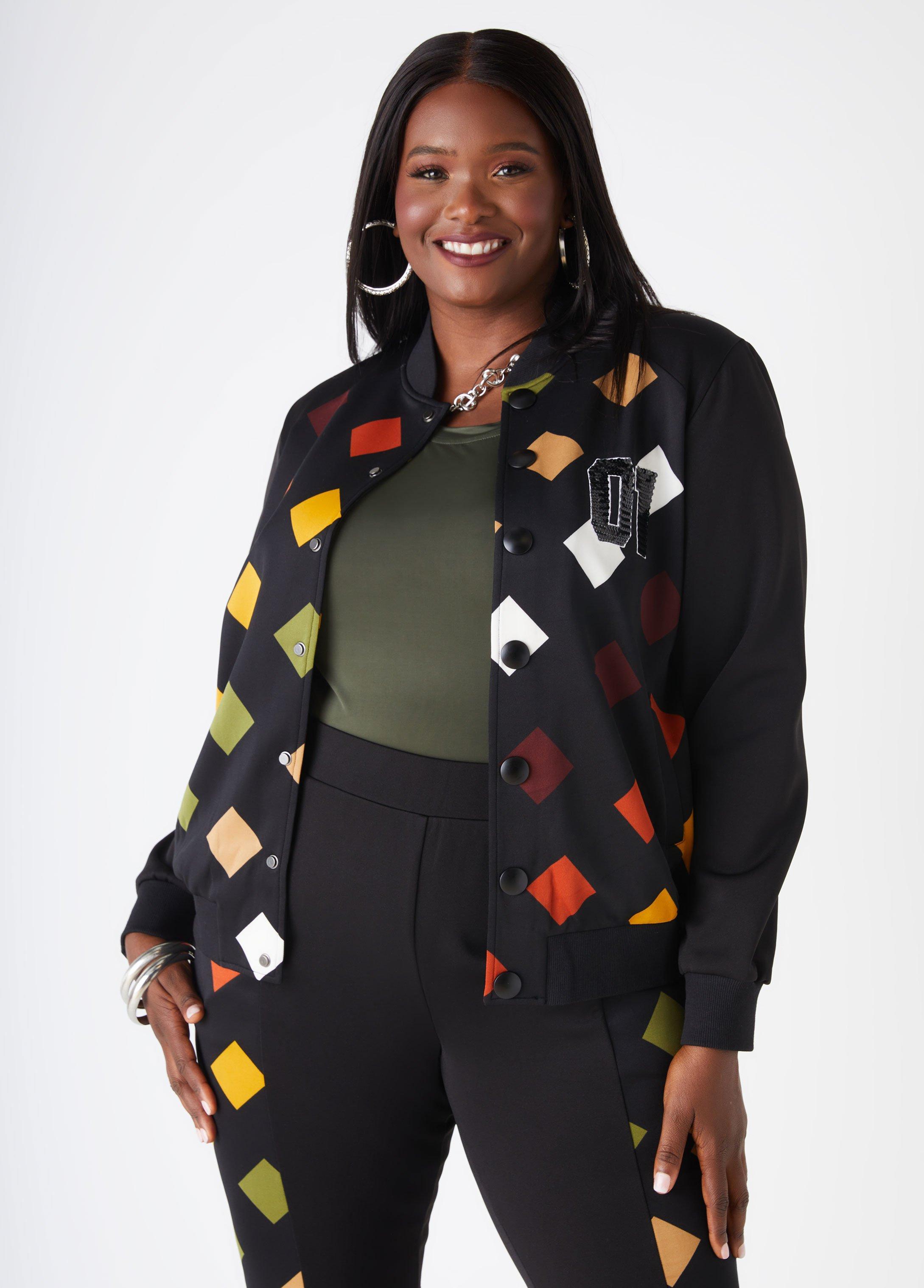 Plus Size Checked Embellished Track Jacket Ashley Stewart Product Image