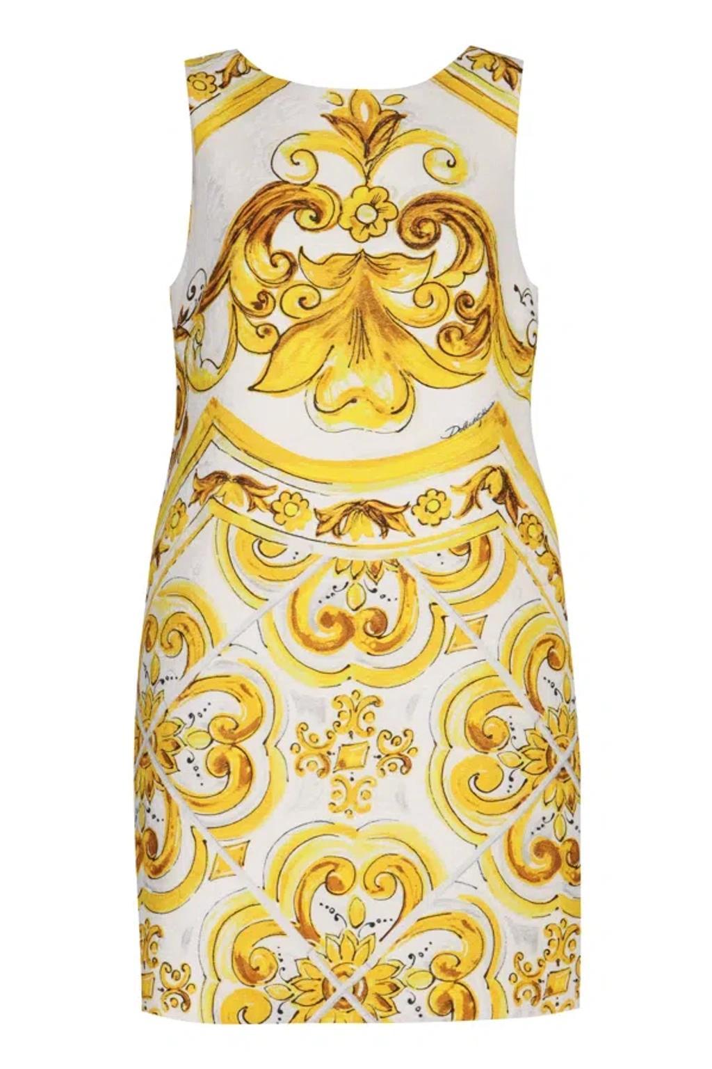 DOLCE & GABBANA Jacquard Floral Scoop Neck Backless Dress In Bianco Product Image