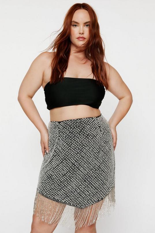 Plus Size Beaded Tassel Trim Mini Skirt Product Image