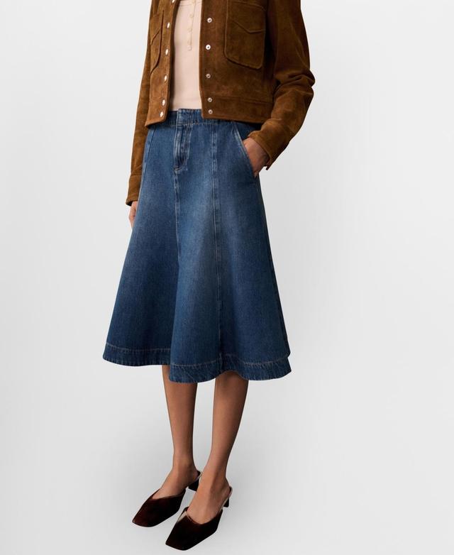 Mango Womens Contrast Seams Denim Skirt Product Image