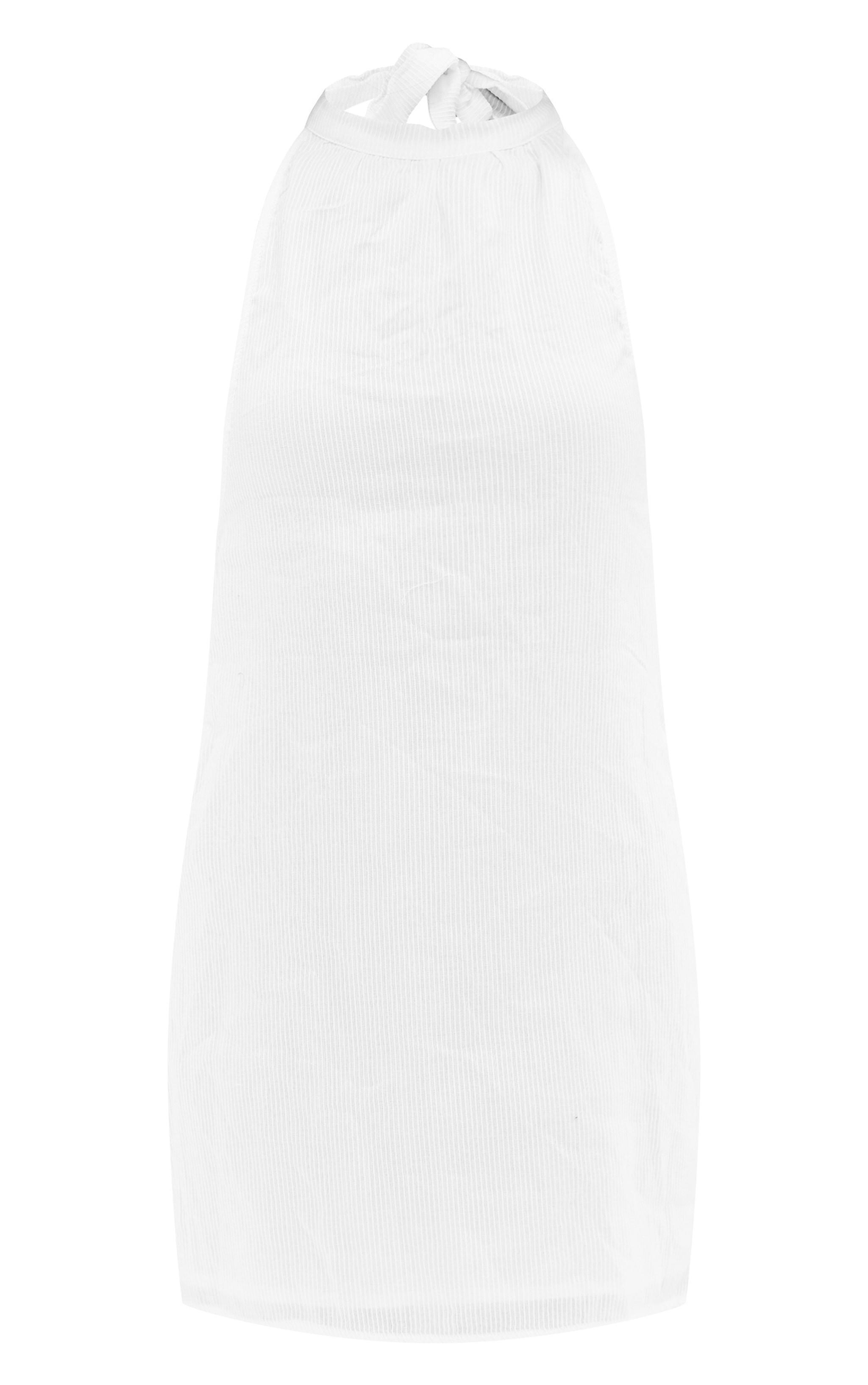 White Textured Halterneck Shift Dress Product Image