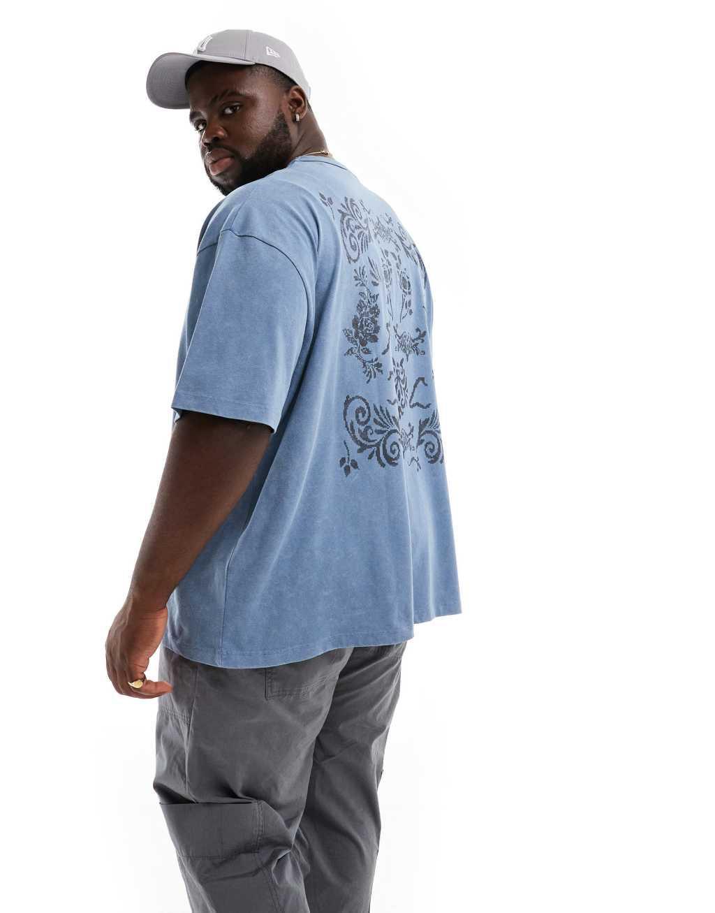 ASOS DESIGN oversized t-shirt in heavyweight 220gsm washed blue with back print Product Image