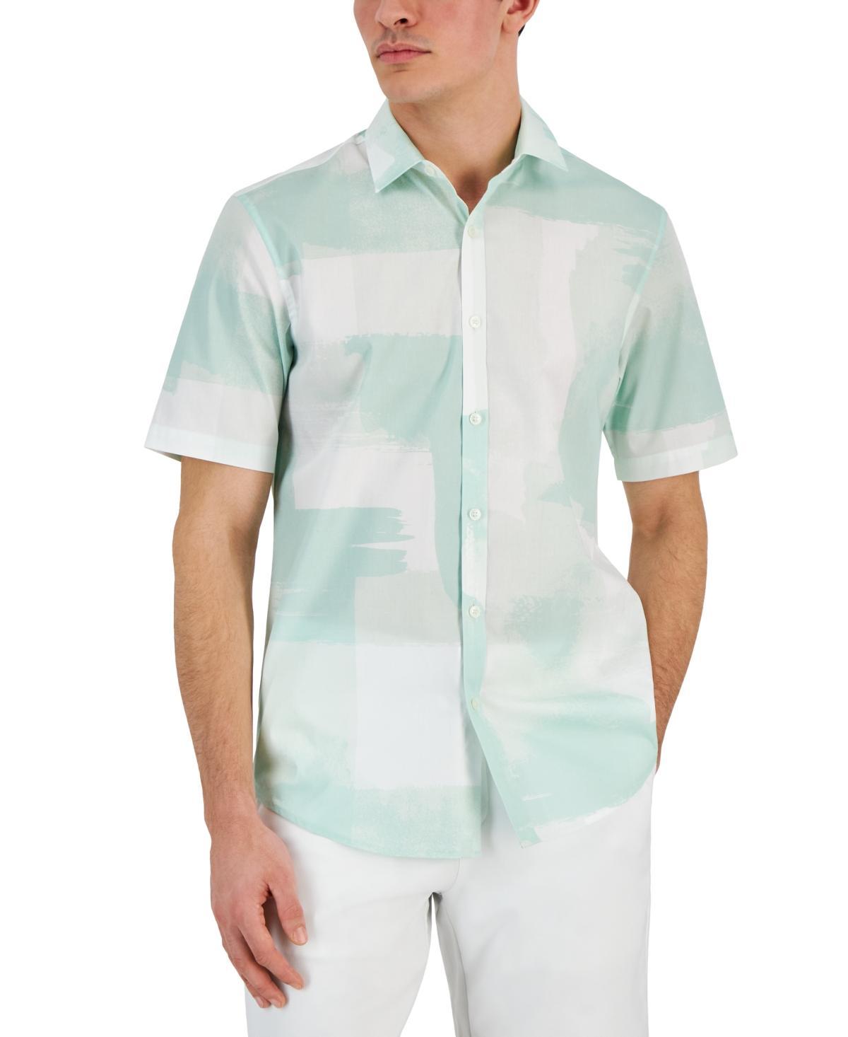 Alfani Mens Painted Blocks Regular-Fit Stretch Printed Button-Down Shirt, Created for Macys Product Image