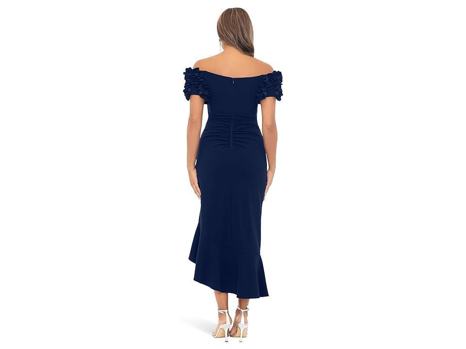 XSCAPE Midi Scuba Crepe Off The Shoulder Ruffle Sleeve Women's Dress Product Image