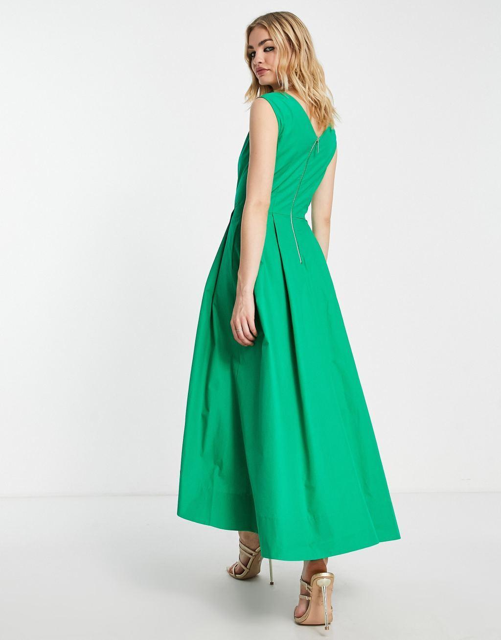 Closet London pleated high low midaxi dress in green Product Image