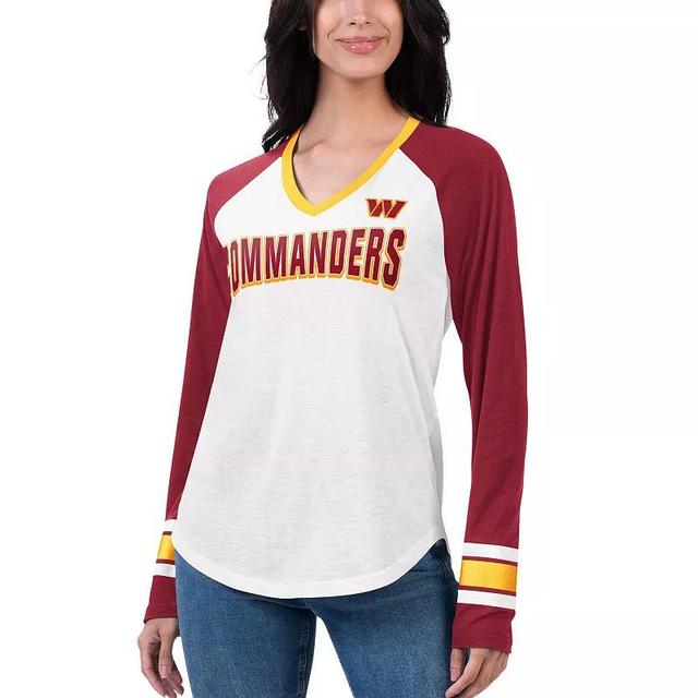 Womens G-III 4Her by Carl Banks White/Burgundy Washington Commanders Top Team Raglan V-Neck Long Sleeve T-Shirt Product Image