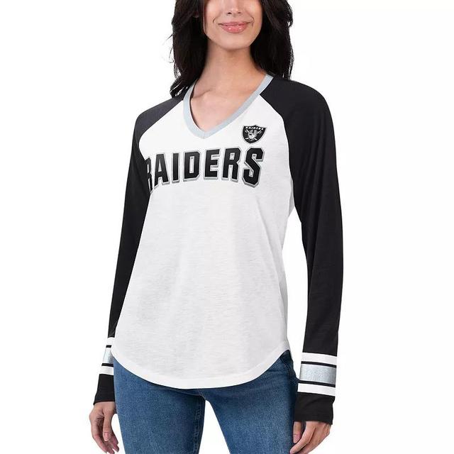 Womens G-III 4Her by Carl Banks White/Black Las Vegas Raiders Top Team Raglan V-Neck Long Sleeve T-Shirt Product Image