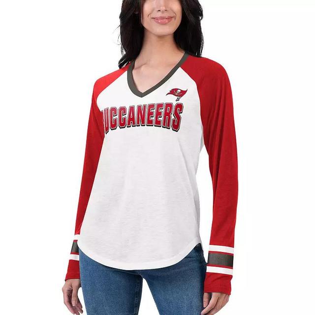 Womens G-III 4Her by Carl Banks White/Black Las Vegas Raiders Top Team Raglan V-Neck Long Sleeve T-Shirt Product Image