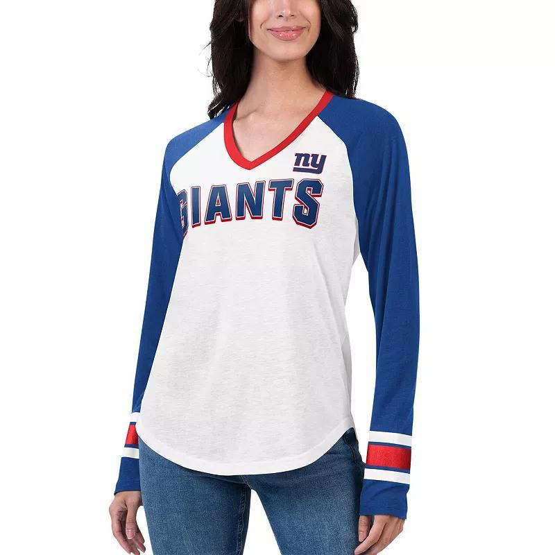 Womens G-III 4Her by Carl Banks White/Royal New York Giants Top Team Raglan V-Neck Long Sleeve T-Shirt Product Image