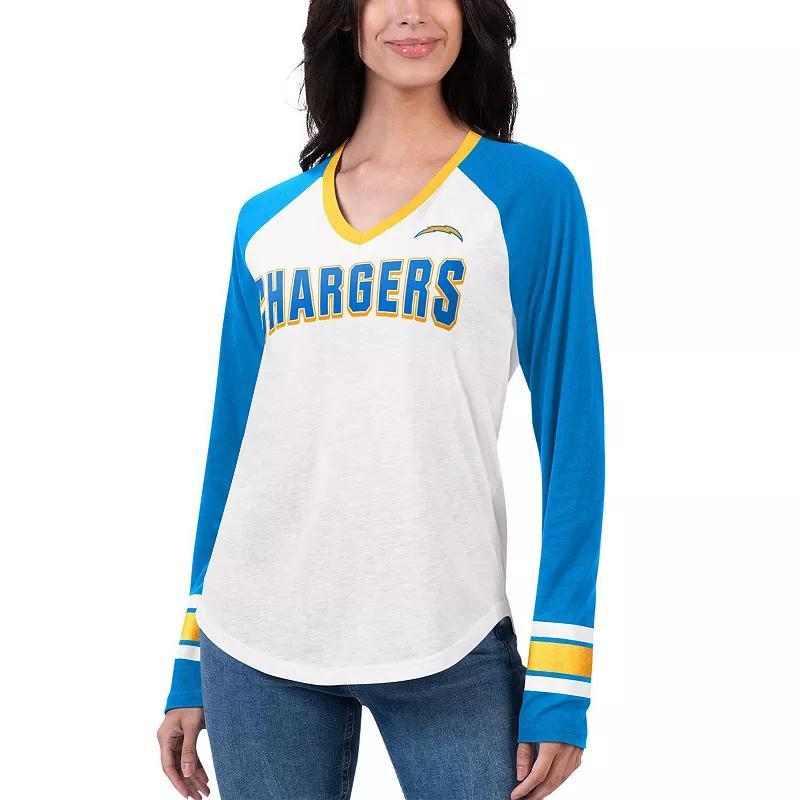 Womens G-III 4Her by Carl Banks /Powder Blue Los Angeles Chargers Top Team Raglan V-Neck Long Sleeve T-Shirt Product Image