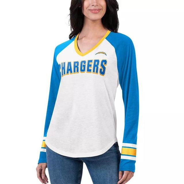 Womens G-III 4Her by Carl Banks /Powder Blue Los Angeles Chargers Top Team Raglan V-Neck Long Sleeve T-Shirt Product Image