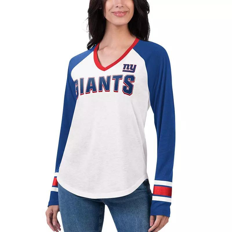 Womens G-iii 4Her by Carl Banks White New York Giants Top Team Raglan V-Neck Long Sleeve T-shirt - White Product Image