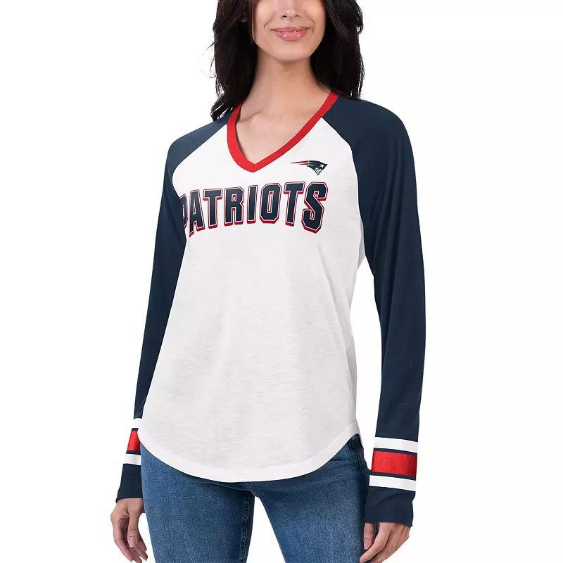 Womens G-III 4Her by Carl Banks /Navy New England Patriots Top Team Raglan V-Neck Long Sleeve T-Shirt Product Image