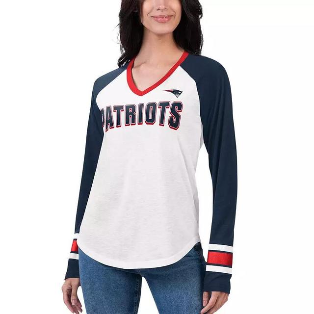 Womens G-III 4Her by Carl Banks /Navy New England Patriots Top Team Raglan V-Neck Long Sleeve T-Shirt Product Image