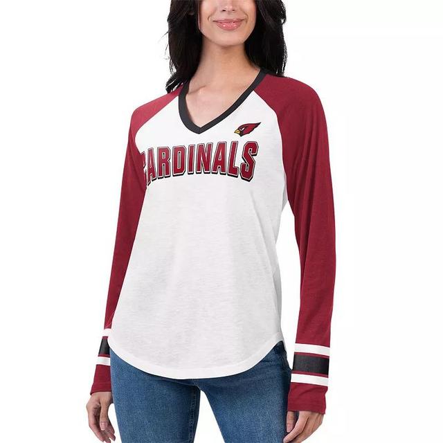 Womens G-III 4Her by Carl Banks White/Cardinal Arizona Cardinals Top Team Raglan V-Neck Long Sleeve T-Shirt Product Image