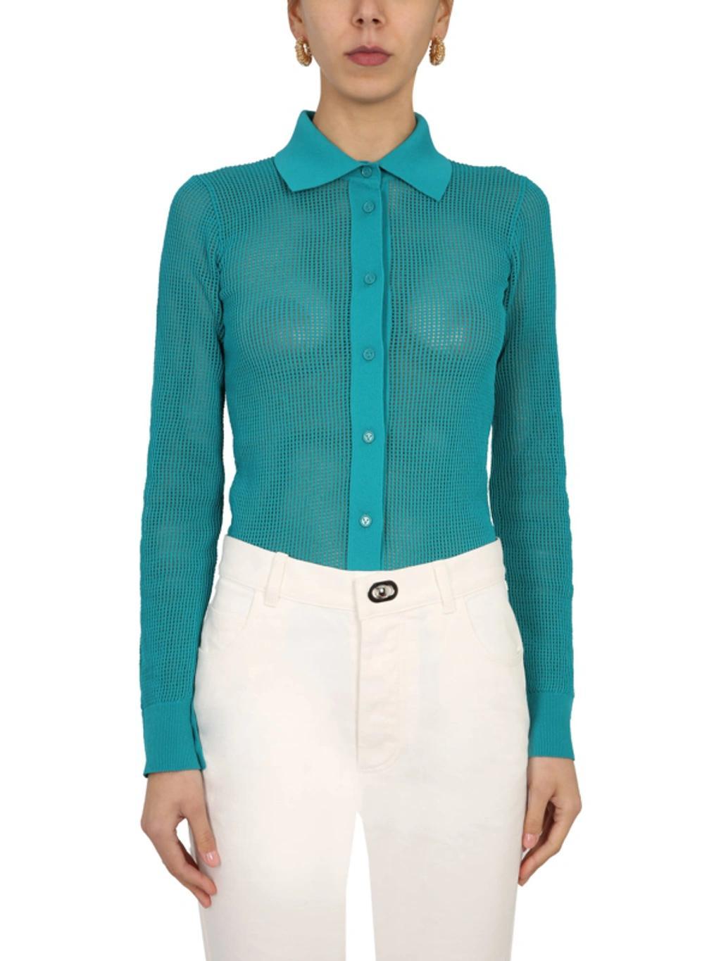 Cotton-blend Mesh Cardigan In Light Blue Product Image