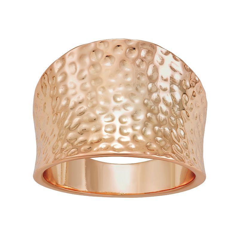 18k Rose Gold Over Silver Hammered Cigar Band Ring, Womens Pink Product Image