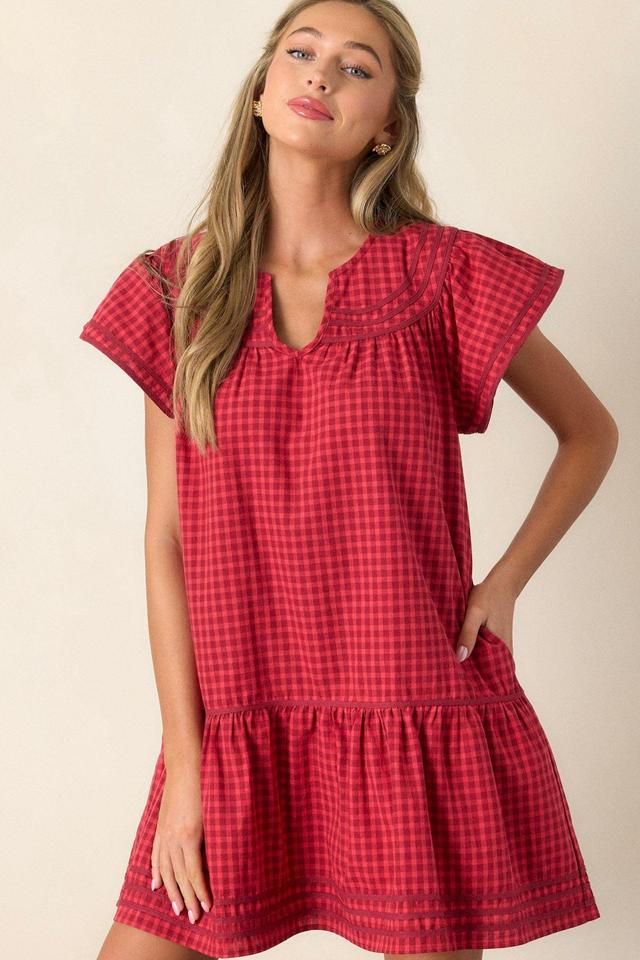 Picnic Day 100% Cotton Red Gingham Mini Dress Product Image