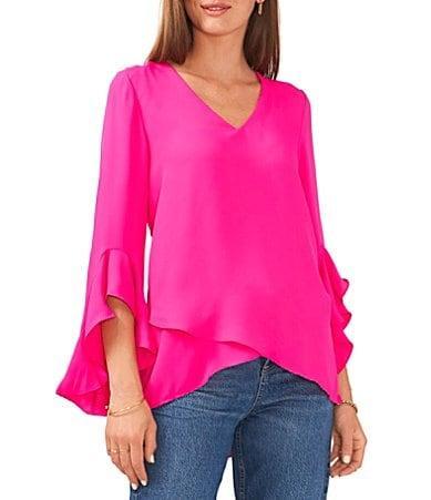 Vince Camuto 34 Flutter Sleeve V-Neck Crisscross Front Tunic Product Image