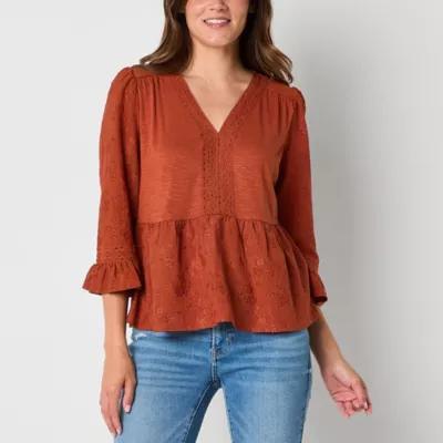 Frye and Co. Womens V Neck 3/4 Sleeve Peplum Top Product Image