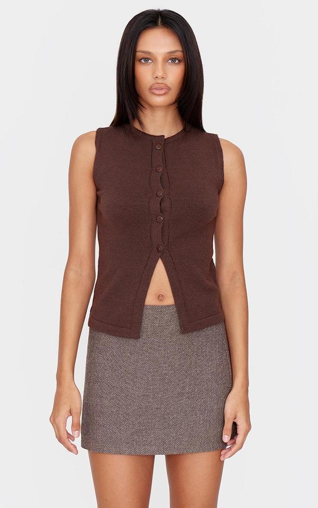 Chocolate Soft Knitted Button Through Vest Product Image