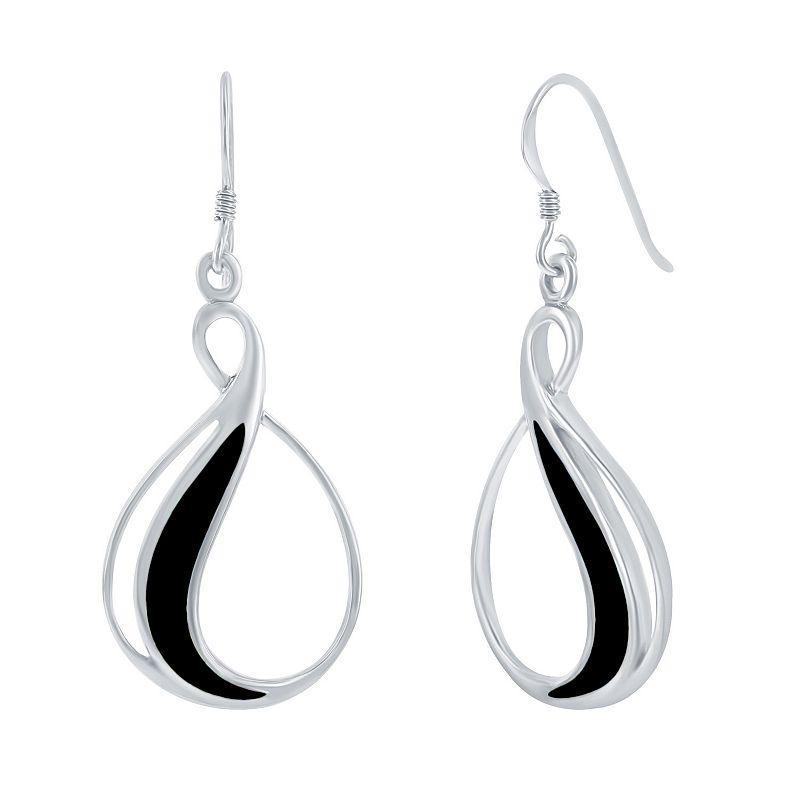 Sterling Silver Teardrop Earrings, Womens, Black Product Image