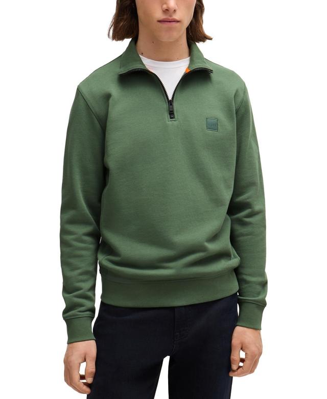 Mens Cotton-Terry Zip-Neck Sweatshirt with Logo Patch Product Image