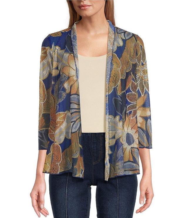 Multiples Petite Size Floral Print Onionskin 3/4 Sleeve Open-Front Jacket Product Image