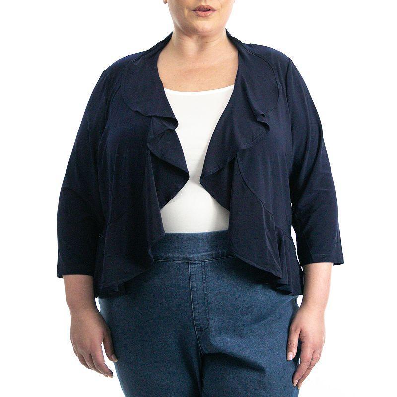 Plus Size Nina Leonard Simulated Pearl Back Bolero Cardigan, Womens Blue Product Image