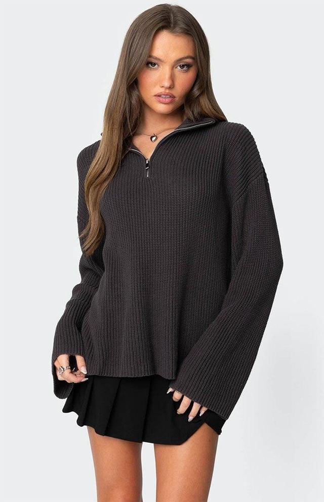 Edikted Women's Amour High Neck Oversized Zip Sweater Product Image