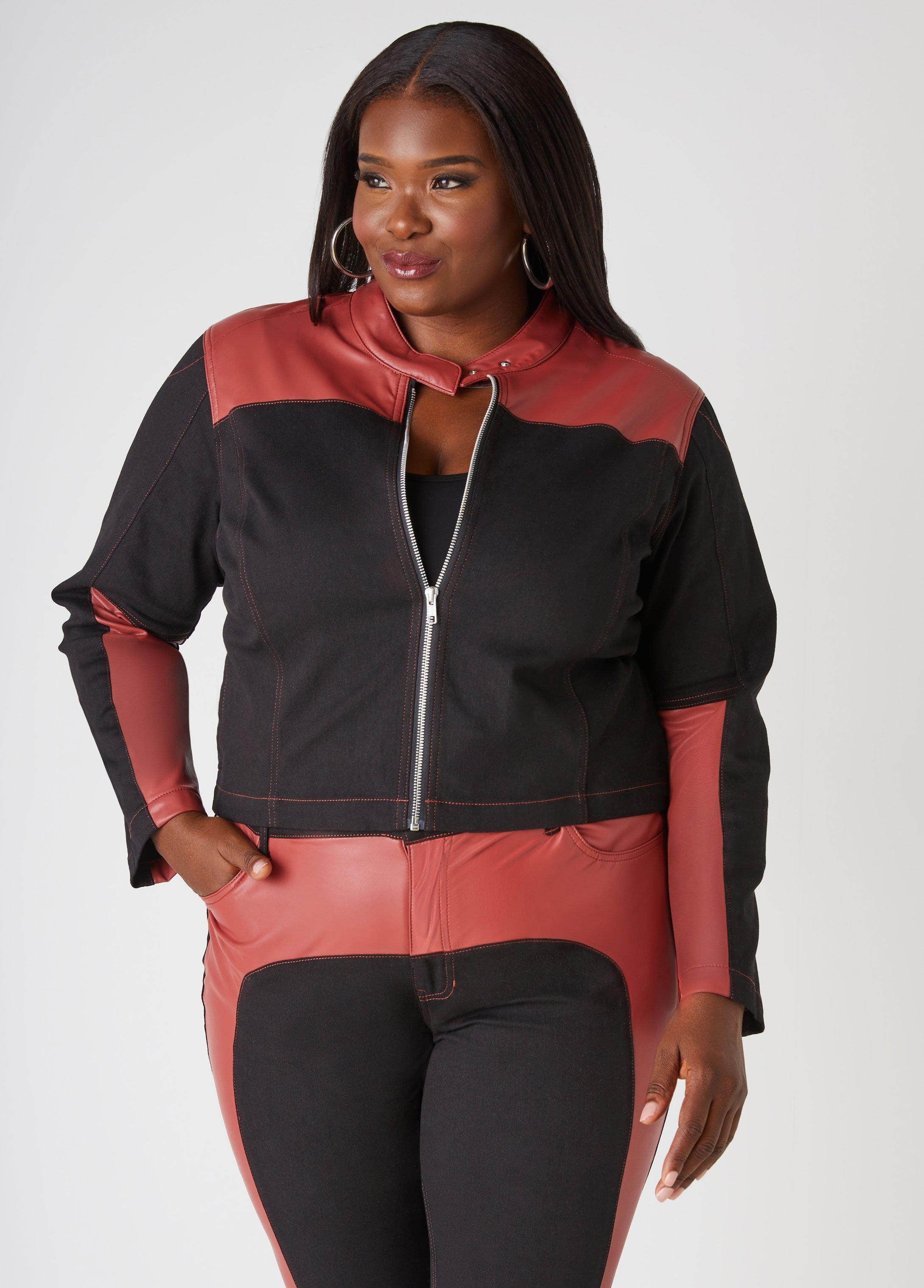 Plus Size Faux Leather And Denim Moto Jacket Ashley Stewart product image