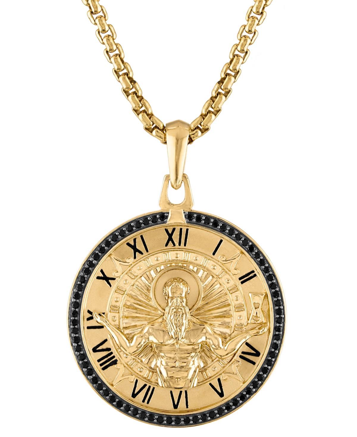 Bulova Mens Chronos God of Time Black Diamond (1/4 ct. t.w.) Pendant Necklace in 14k Gold-Plated Sterling Silver, 24 + 2 extender Product Image