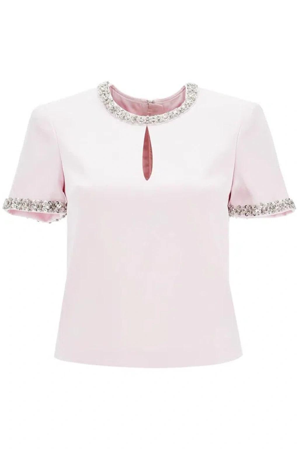 Satin Embellished Tops In Pink Product Image