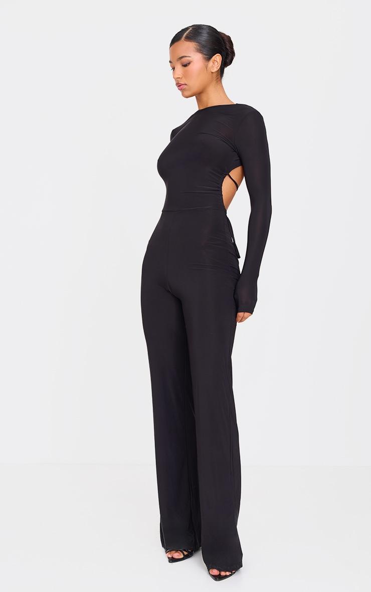 Black Slinky Cut Out Back Detail Jumpsuit Product Image