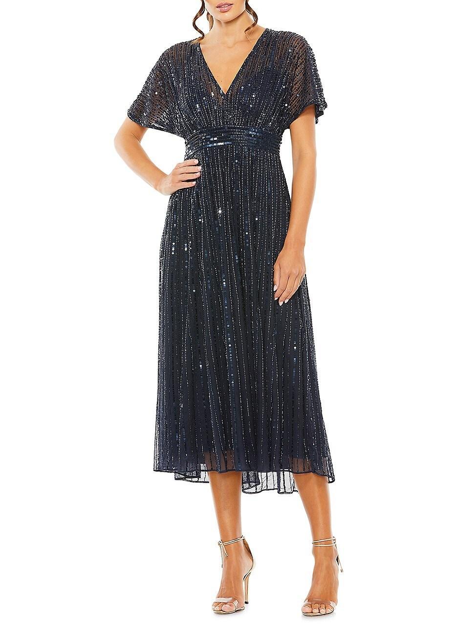 Womens Sequined Short-Sleeve Midi-Dress Product Image