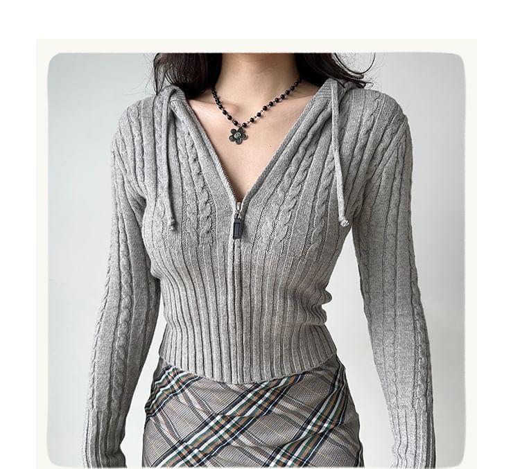 Cable Knit Zip-Up Crop Cardigan Product Image