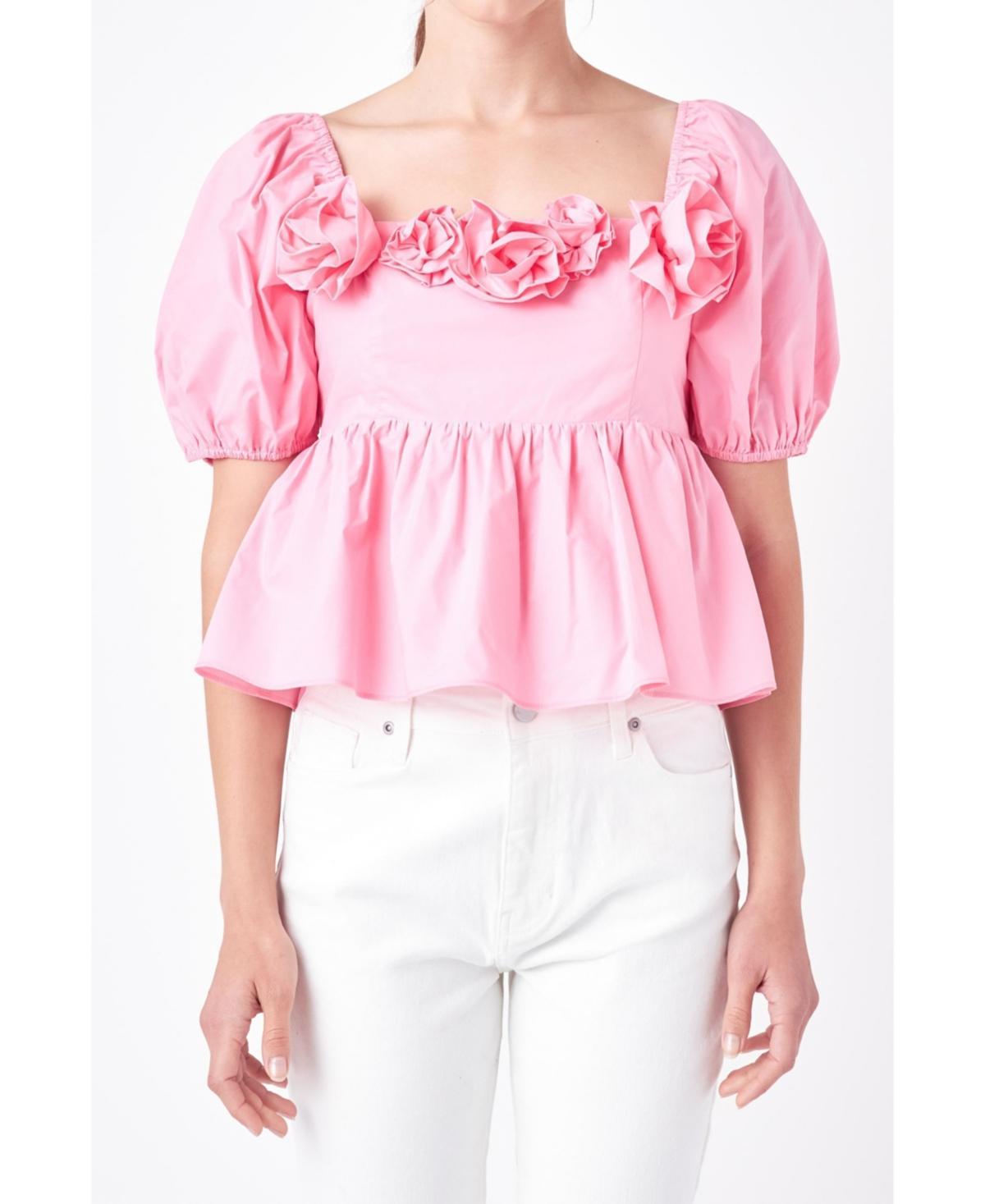 English Factory Corsage Detail Cotton Poplin Top Product Image