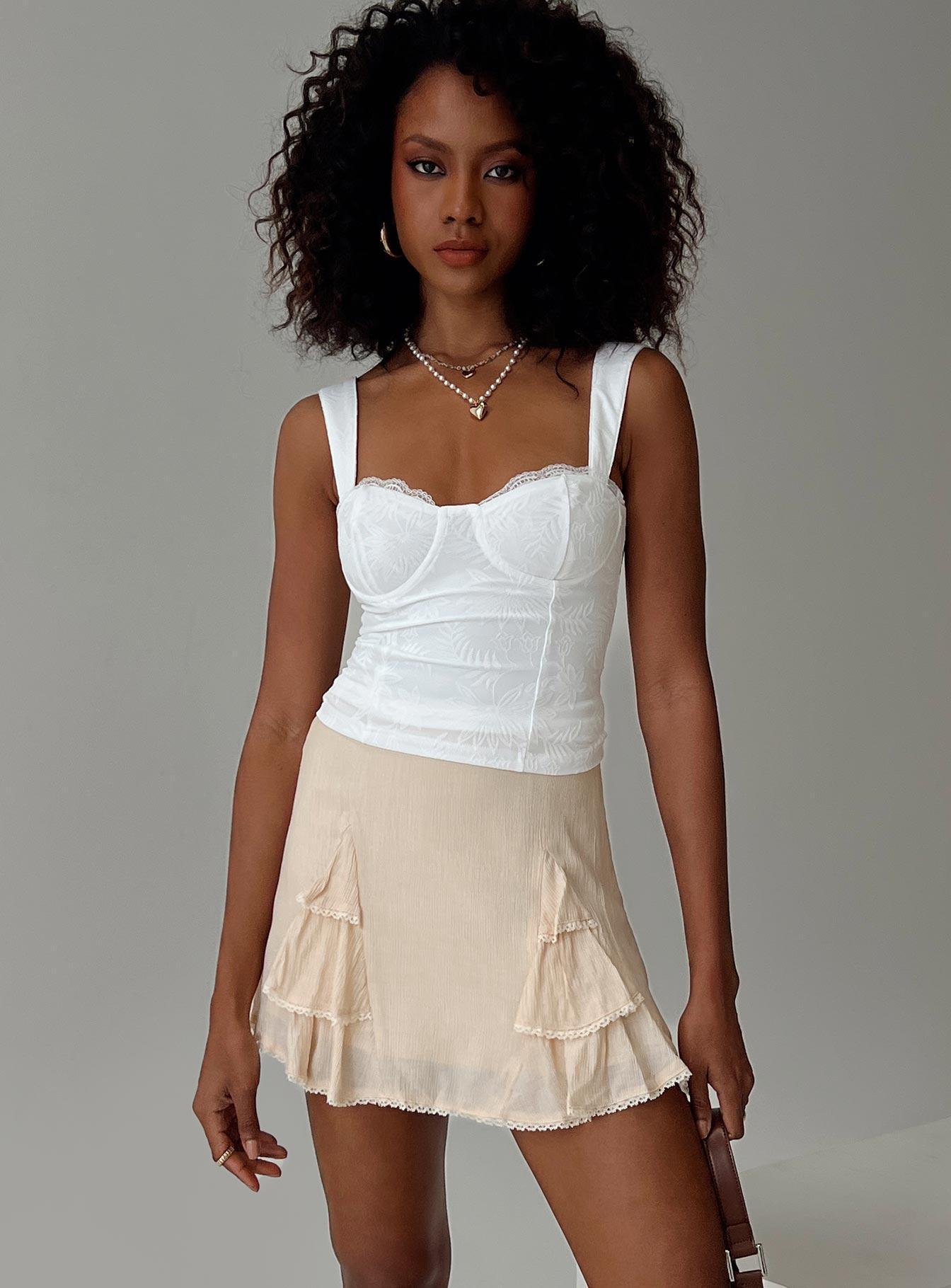 Foalie Ruffle Mini Skirt Beige Product Image