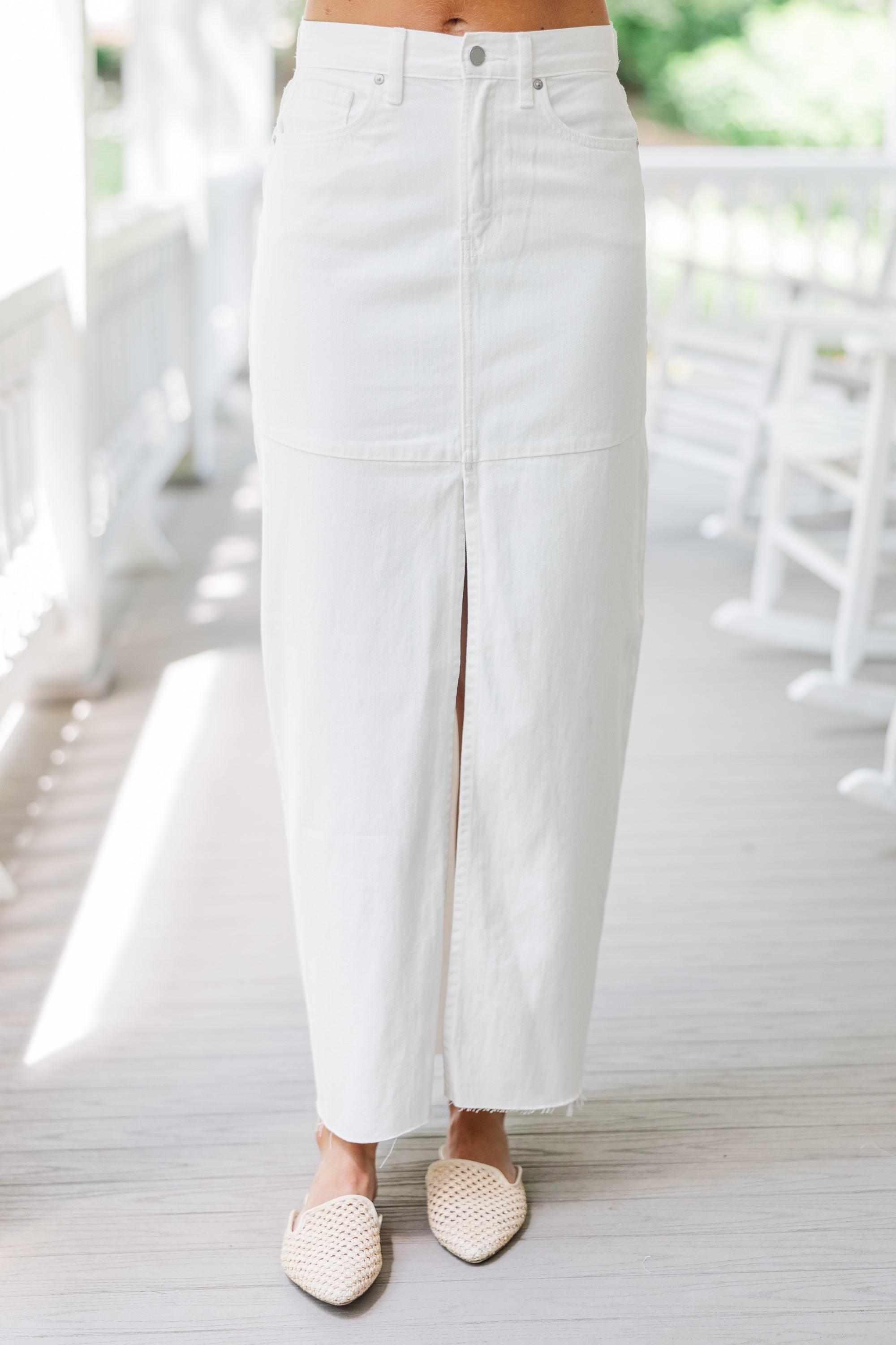 Leave It All Behind White Denim Midi Skirt Female Product Image