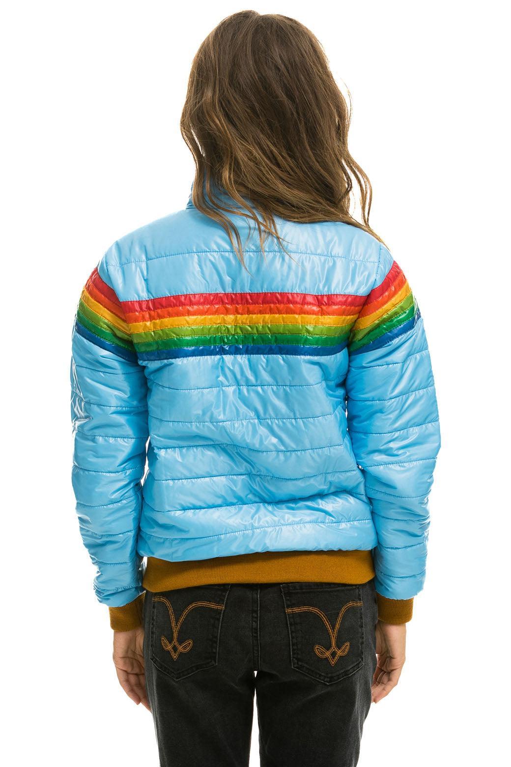 6 STRIPE RAINBOW SLEEVE JACKET -  GLOSSY SKY Female Product Image