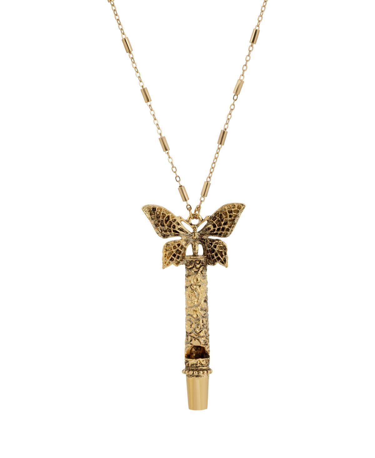 1928 Gold Tone Whistle Butterfly Pendant Necklace, Womens Product Image