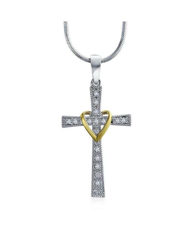 Cz Pave Accent Religious Love Of God Modern Fashion Heart & Infinity Cross Pendant Necklace For Women Teens Two Tone Rhodium Plated Brass Product Image