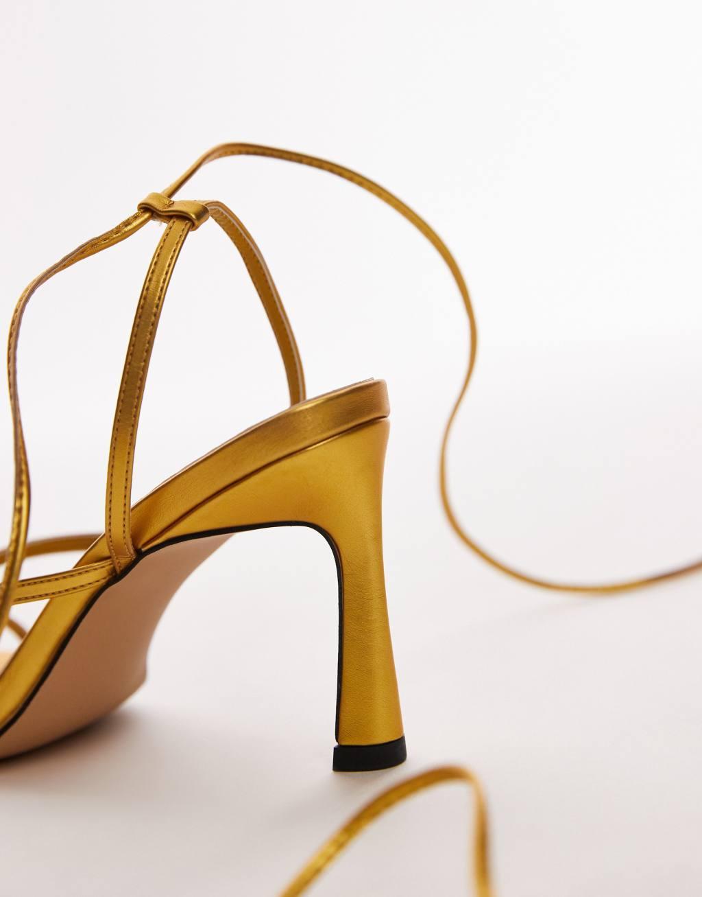 Topshop Faye strappy high heeled sandals in gold Product Image