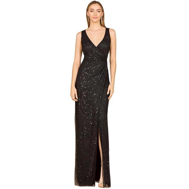 Lara Womens Beaded Black Gown with Slit Product Image