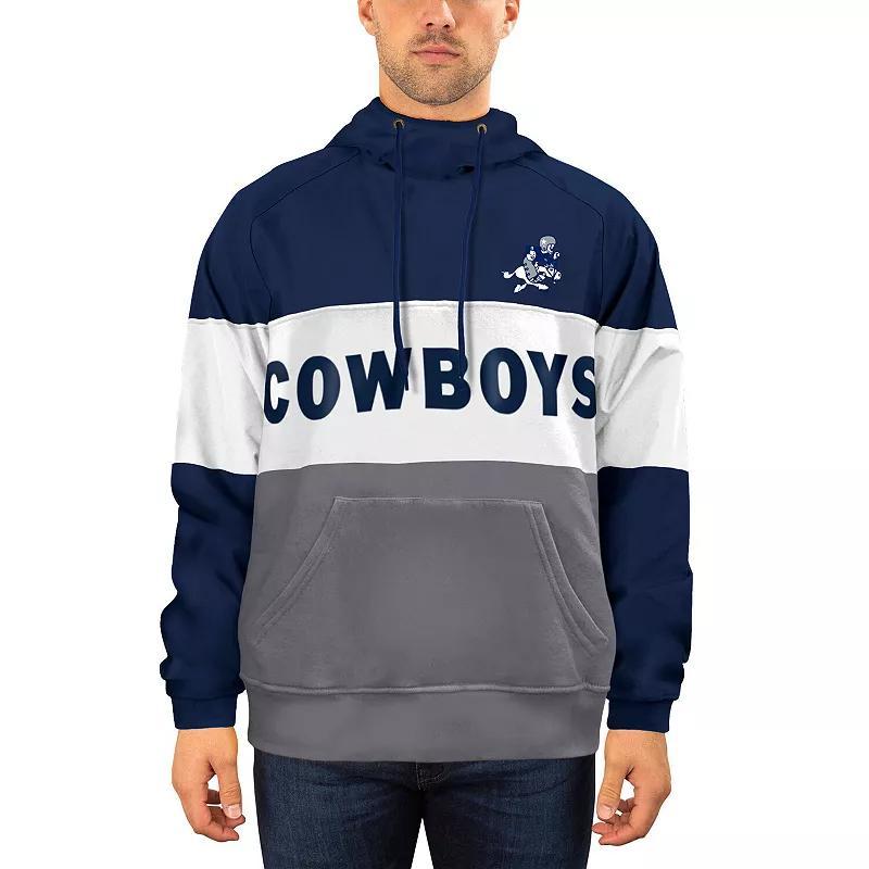 Mens New Era Navy/White Dallas Cowboys Fleece Retro Joe Pullover Hoodie Product Image